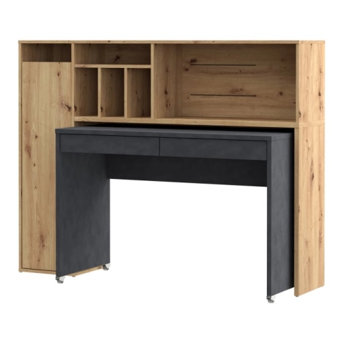 Biurko z wysuwanym blatem i regałem Beton/Dąb Artisan